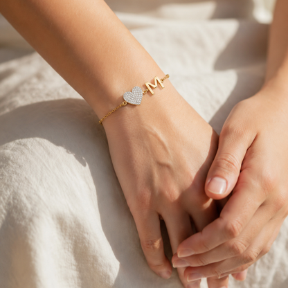 Heart Initial Natural Diamond Bracelet