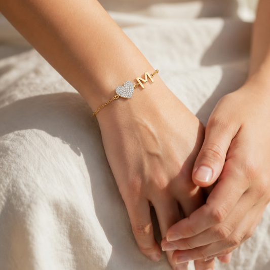 Heart Initial Natural Diamond Bracelet