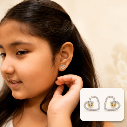 Kids Heart Design Diamond Stud Earrings