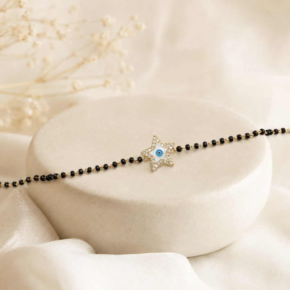 Gift-box presentation — 14K yellow gold star kids nazariya with natural diamonds