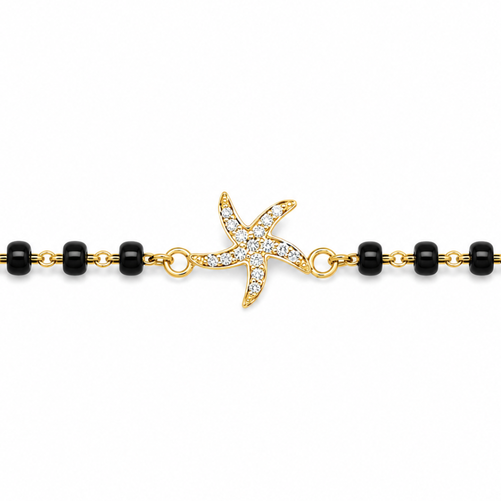 Close-up of diamond set starfish — 14k gold starfish kids nazariya with natural diamonds