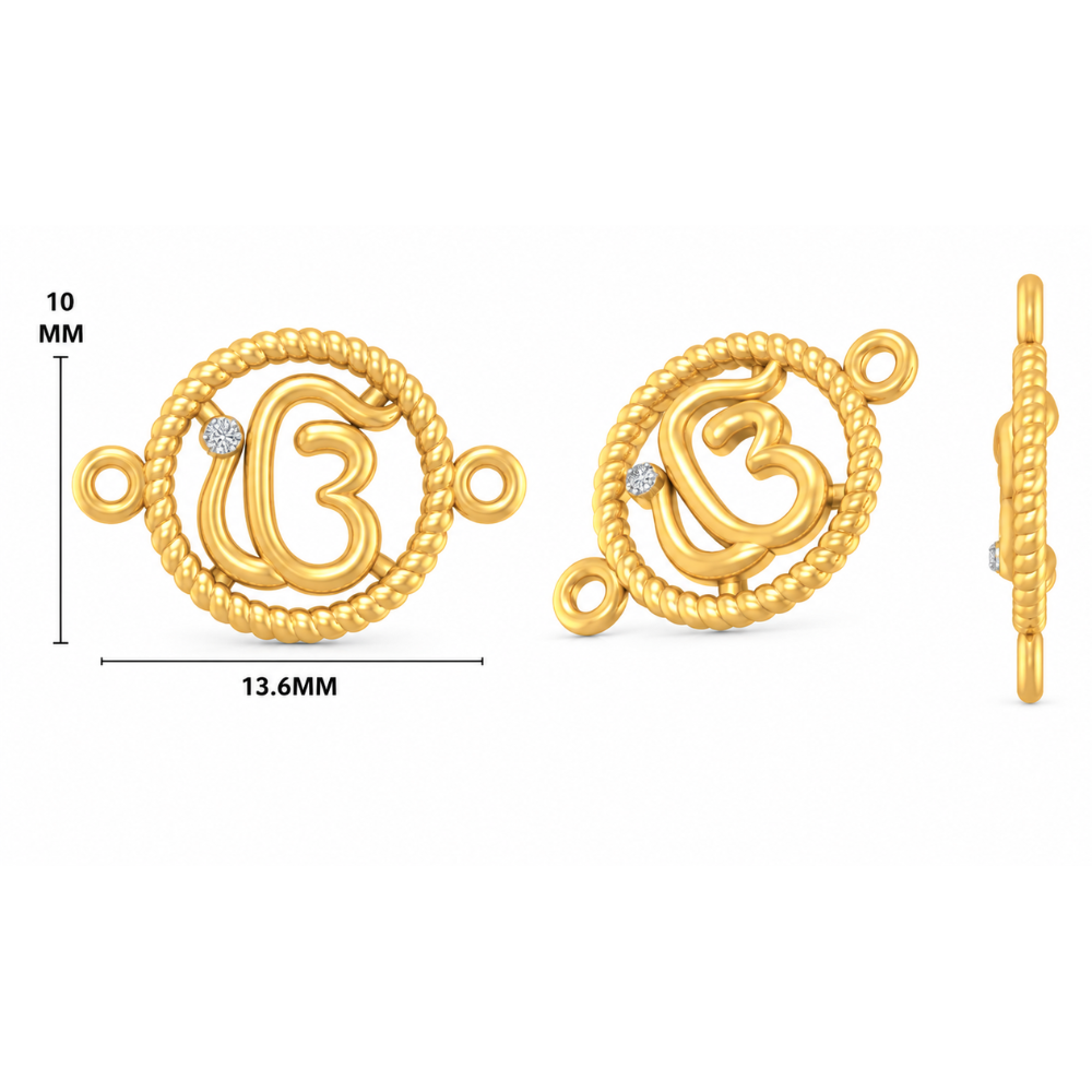 Side angle of charm detail — 14k gold kids nazariya with black beads and diamond