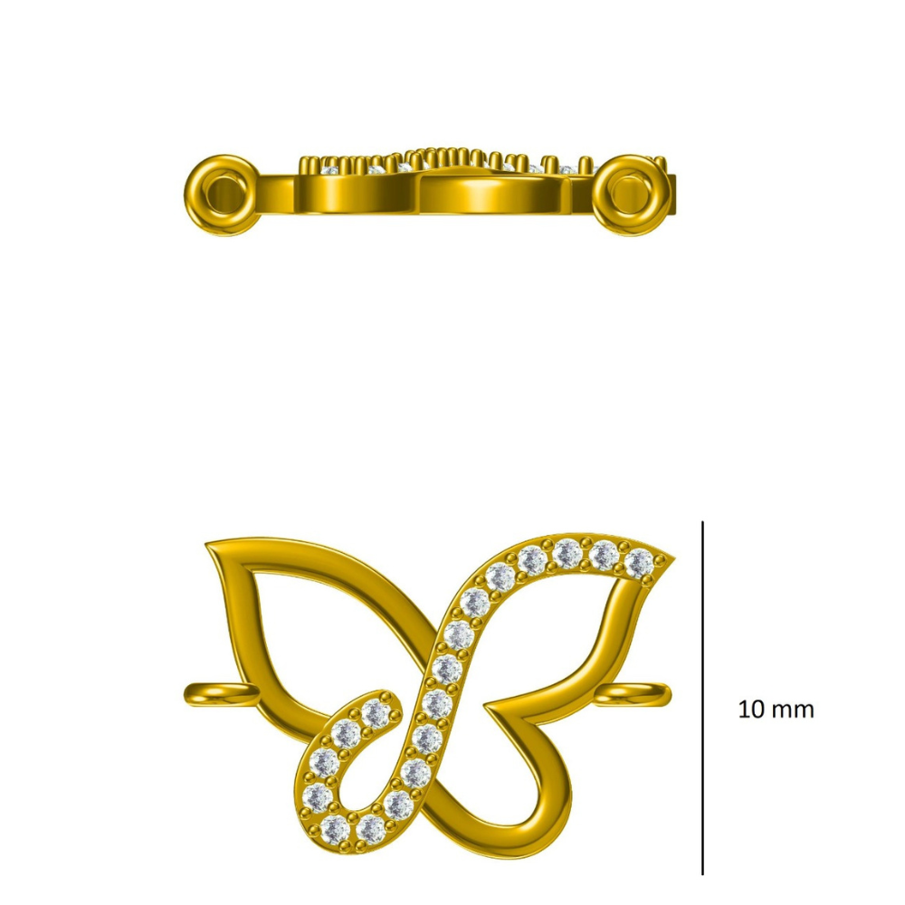 Side angle of butterfly charm bracelet — 14k gold kids nazariya diamond bracelet with black beads