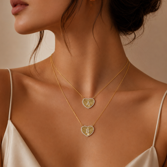 Heart Initial Medallion Diamond Necklace