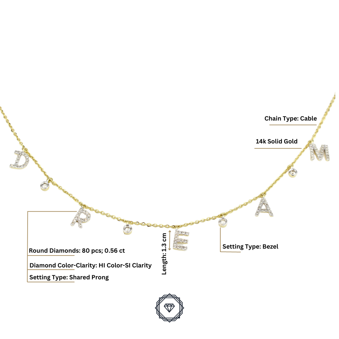 Dangle Dream Letter Diamond Necklace — CNDREAM01