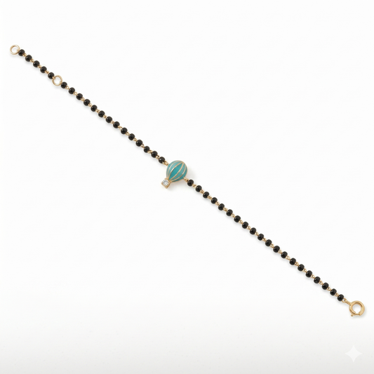 Hot air balloon kids nazariya on white background — 14k gold diamond bracelet with black beads