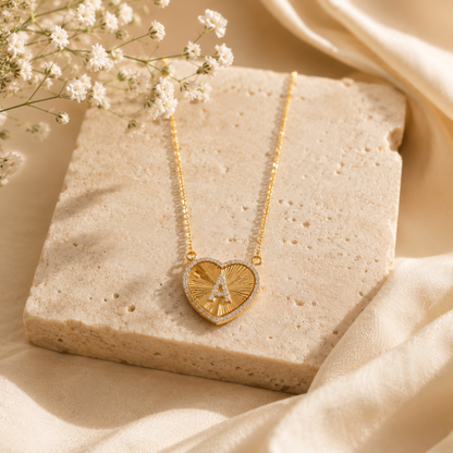 Heart Initial Medallion Diamond Necklace