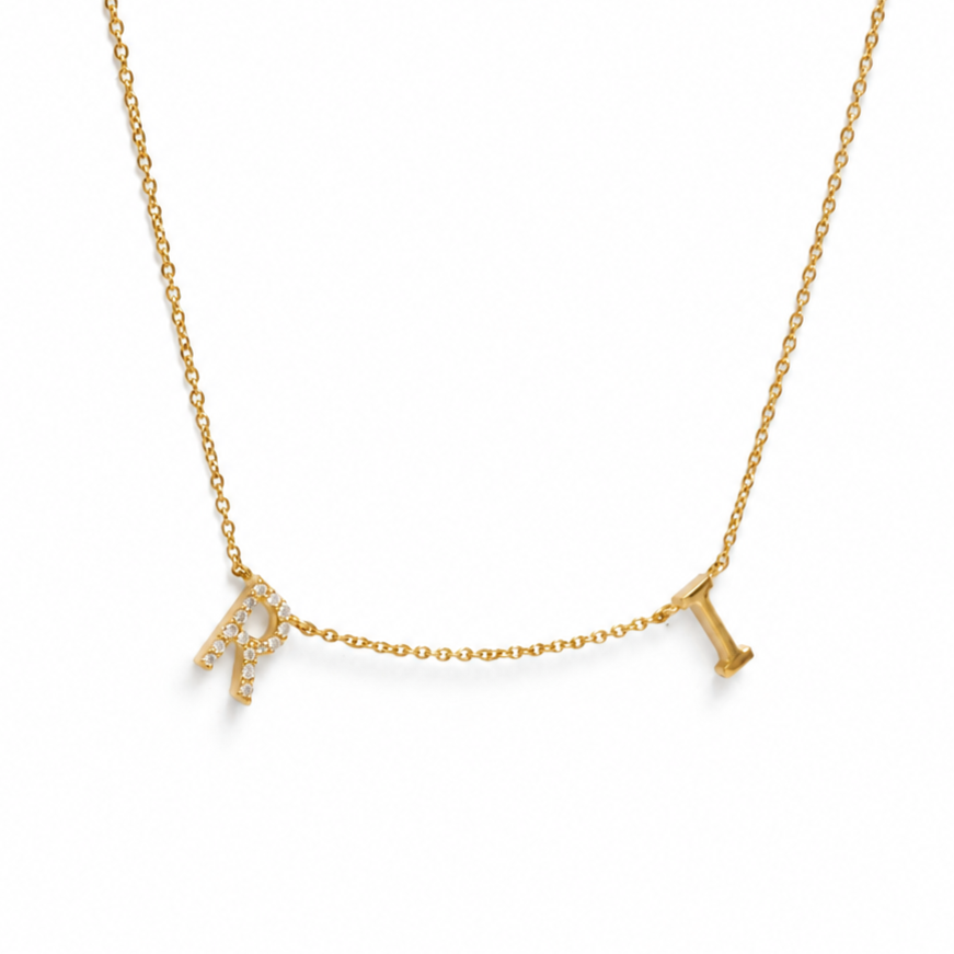 Two Initial Diamond Charm Necklace - IPD2046X2054