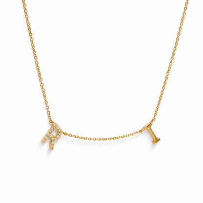 Two Initial Diamond Charm Necklace - IPD2046X2054