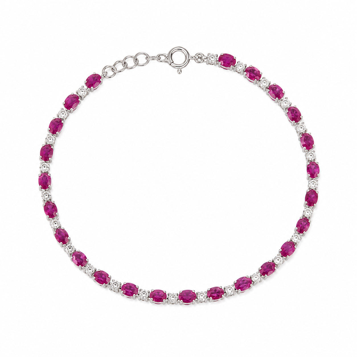 Oval-Cut Natural Ruby Diamond Tennis Bracelet in 14K Gold - B5121