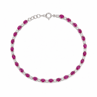 Oval-Cut Natural Ruby Diamond Tennis Bracelet in 14K Gold - B5121