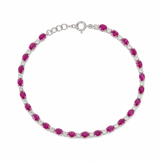 Oval-Cut Natural Ruby Diamond Tennis Bracelet in 14K Gold - B5121