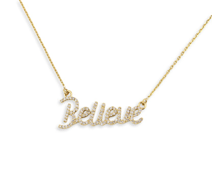 Believe Script Diamond Necklace — SJKJP538