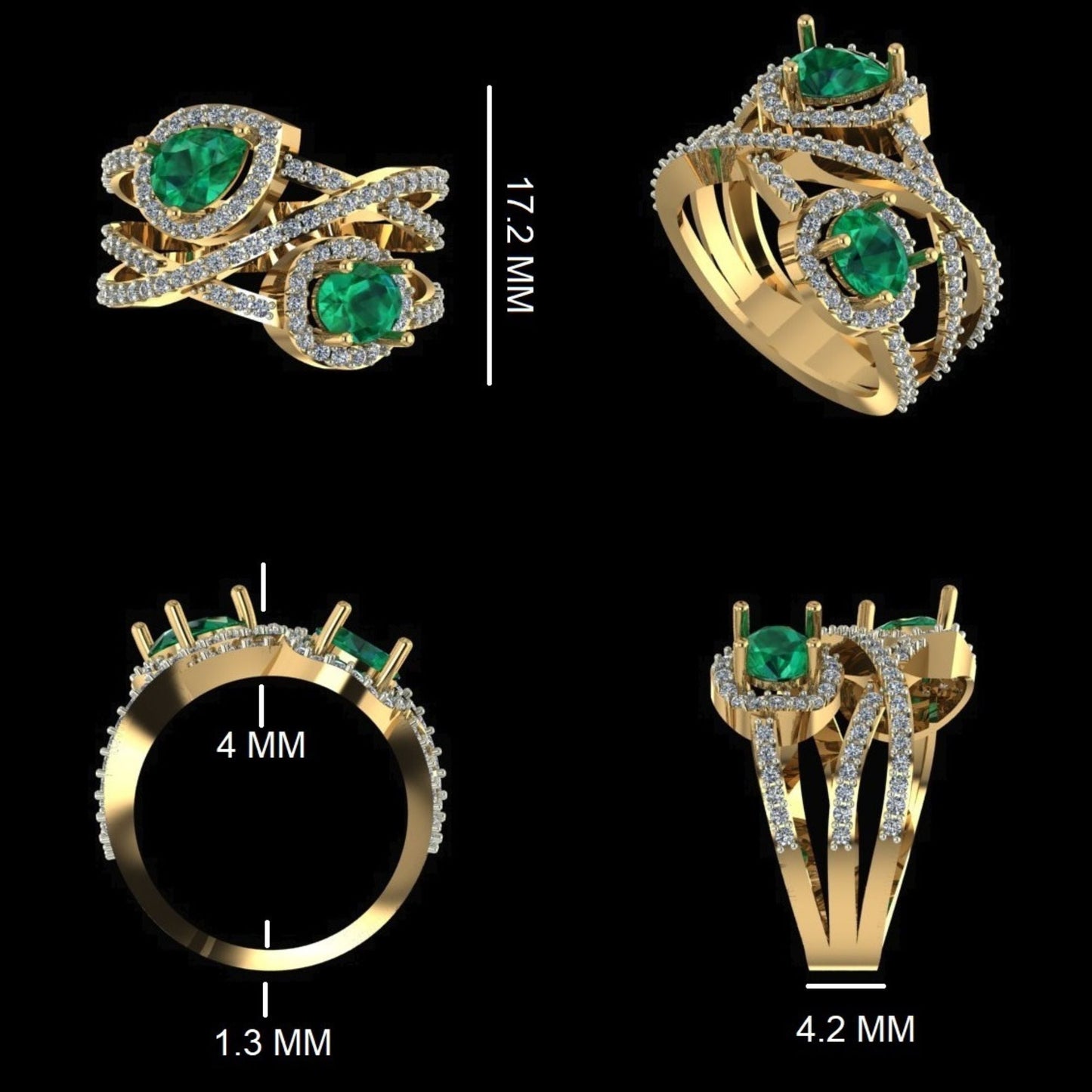 Double Emerald Diamond Ring