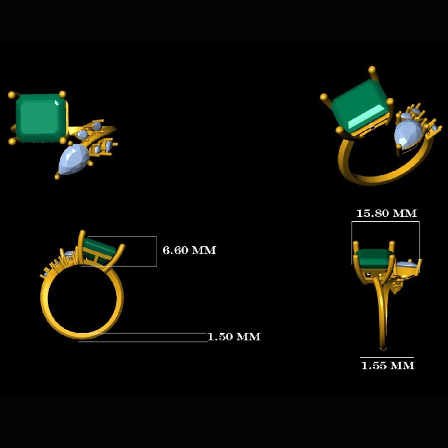 Emerald Diamond Bypass Ring