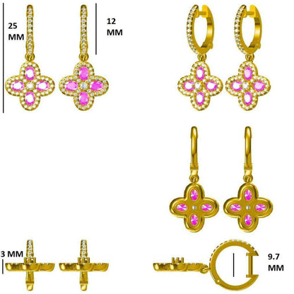 Flower Huggie Pink Sapphire & Diamond Earrings
