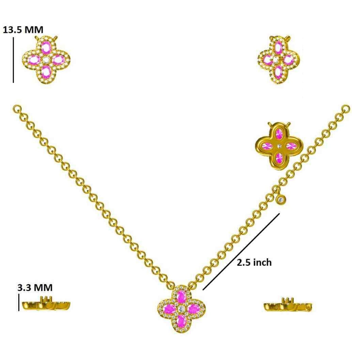 Natural Pink Sapphire Flower Diamond Necklace