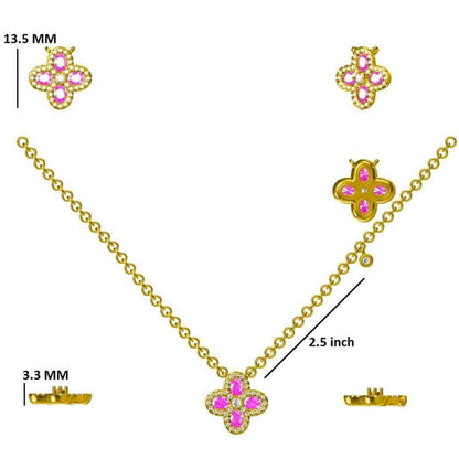 Natural Pink Sapphire Flower Diamond Necklace