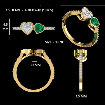 Heart Diamond Natural Emerald Ring