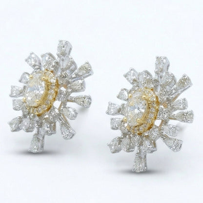 Oval Diamond Sunburst Stud Earrings