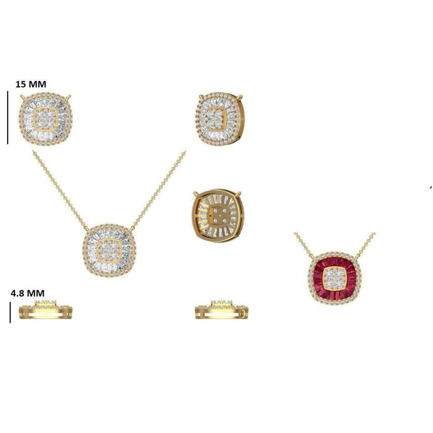 Ruby Baguette Diamond Double Halo Necklace