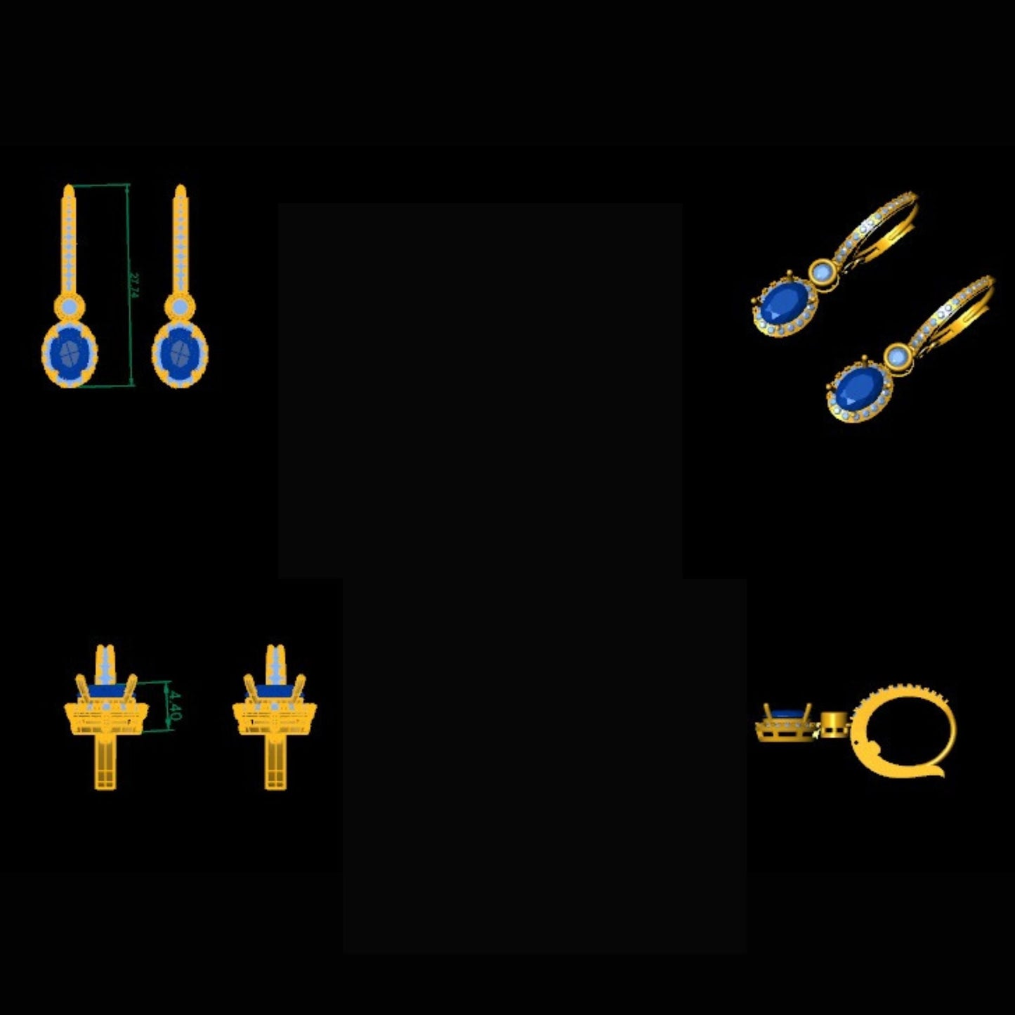 Blue Sapphire Diamond Halo Drop Earrings