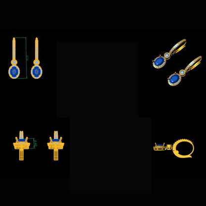 Blue Sapphire Diamond Halo Drop Earrings