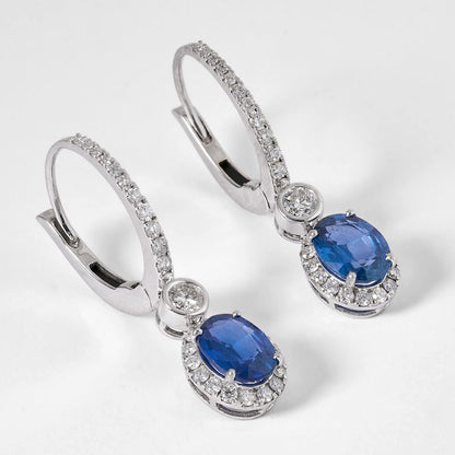 Blue Sapphire Diamond Halo Drop Earrings