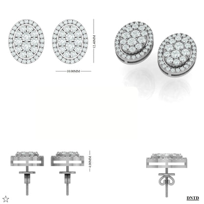 Oval Diamond Halo Cluster Stud Earrings