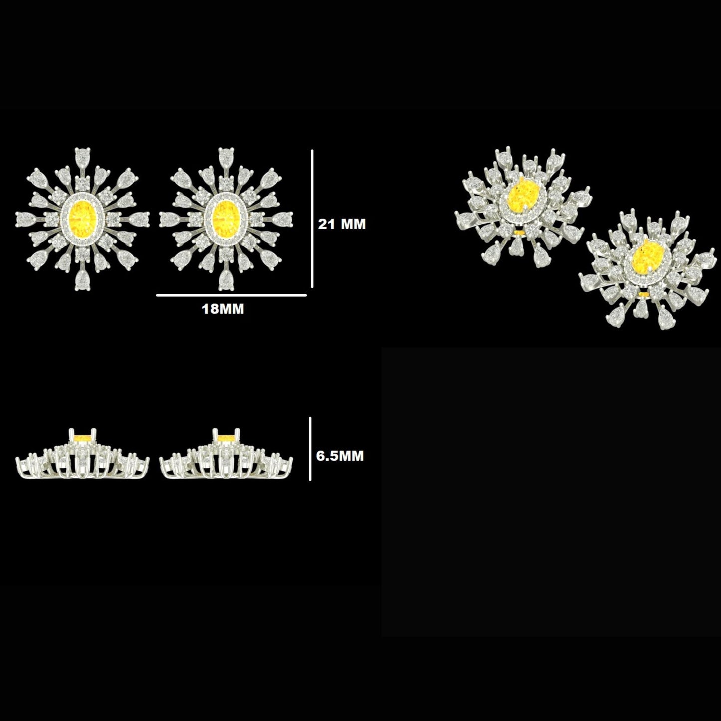 Oval Diamond Sunburst Stud Earrings