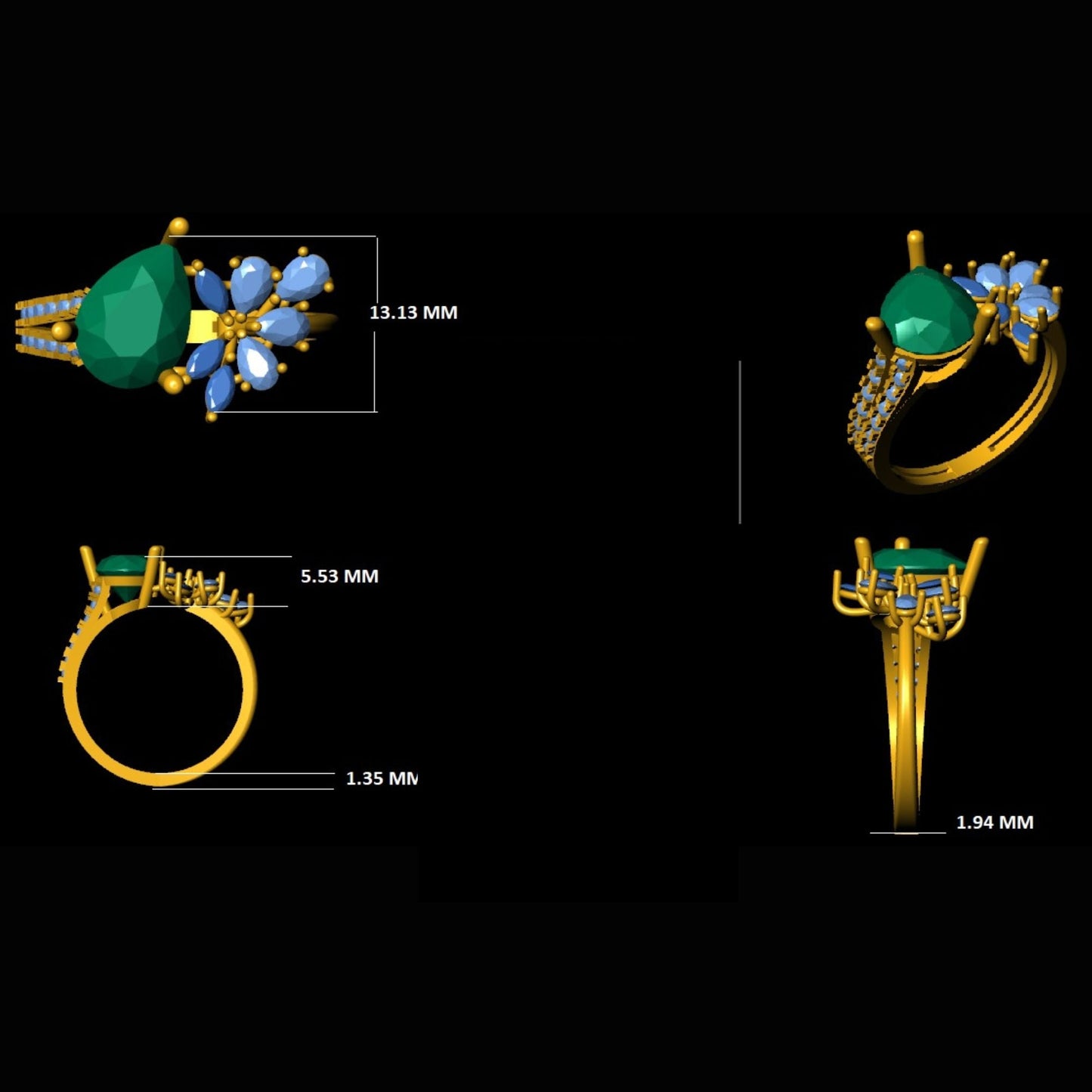 Pear Emerald Diamond Ring