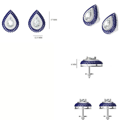 Pear Blue Sapphire Diamond Stud Earrings