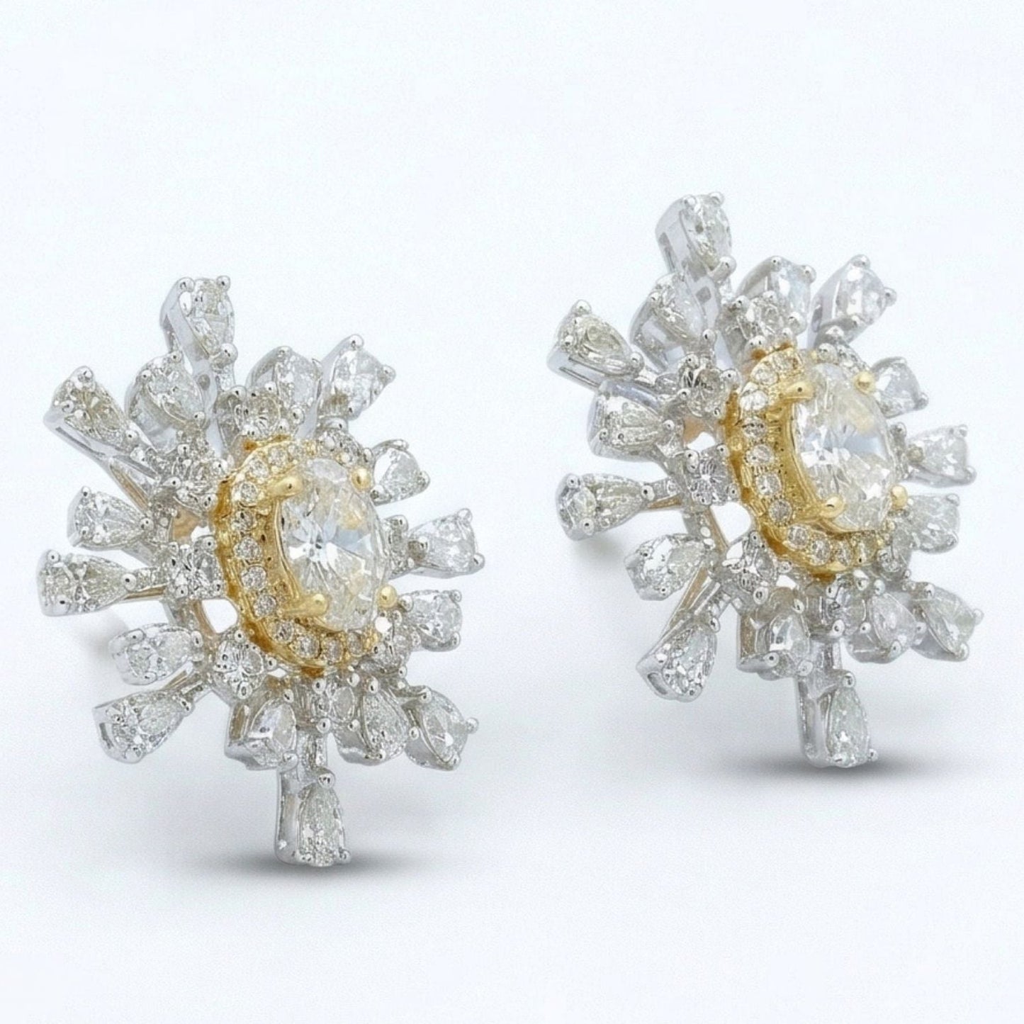 Oval Diamond Sunburst Stud Earrings