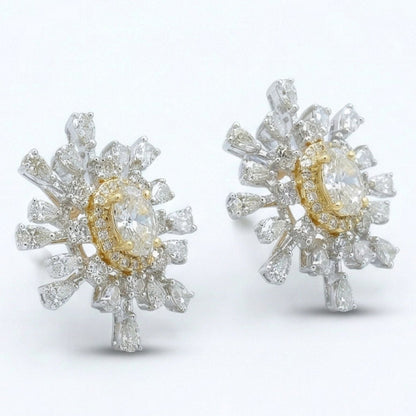 Oval Diamond Sunburst Stud Earrings