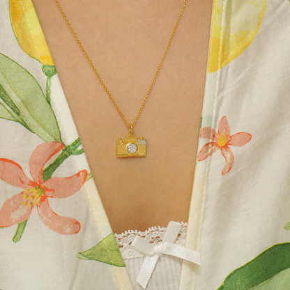 Natural Diamond Camera Charm in 14K Solid Gold