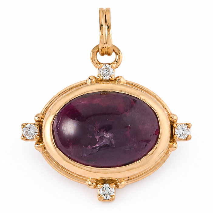 Oval Rubellite Natural Diamond Pendant