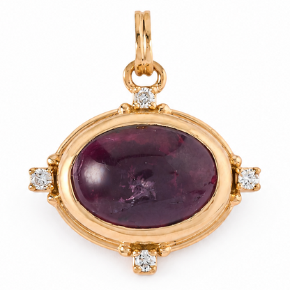 Oval Rubellite Natural Diamond Pendant