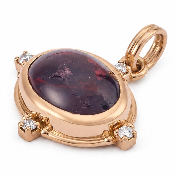 Oval Rubellite Natural Diamond Pendant