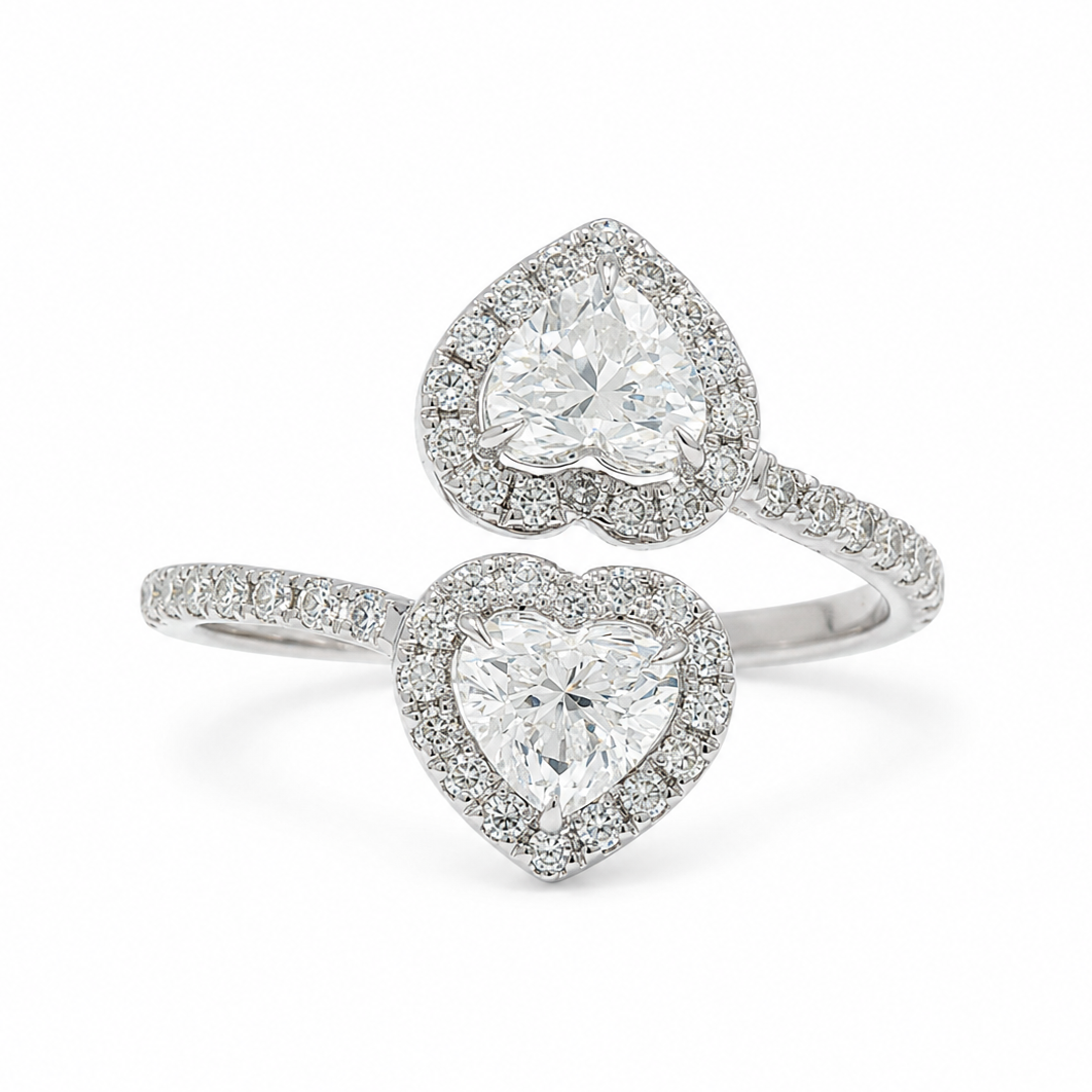 Double Heart Diamond Bypass Ring