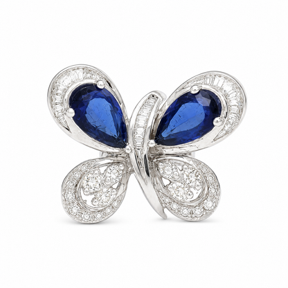 Blue Sapphire Butterfly Diamond Ring