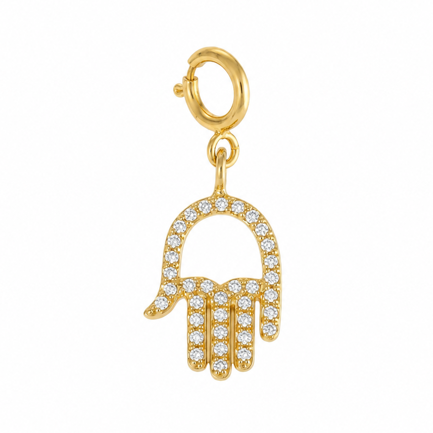 Hamsa Hand Natural Diamond Charm Pendant