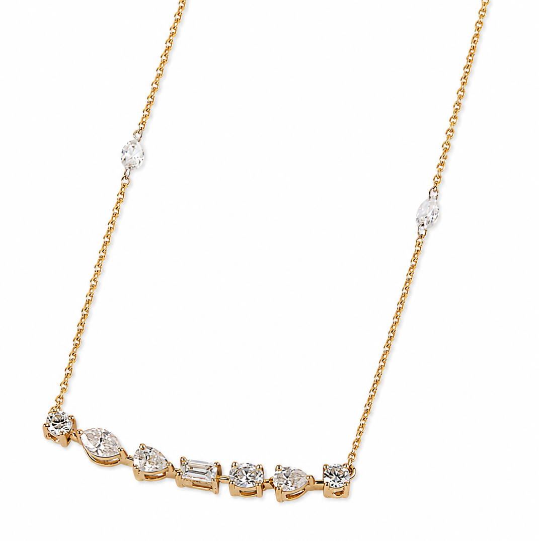 Multi-Shape Fancy Diamond Bar Necklace