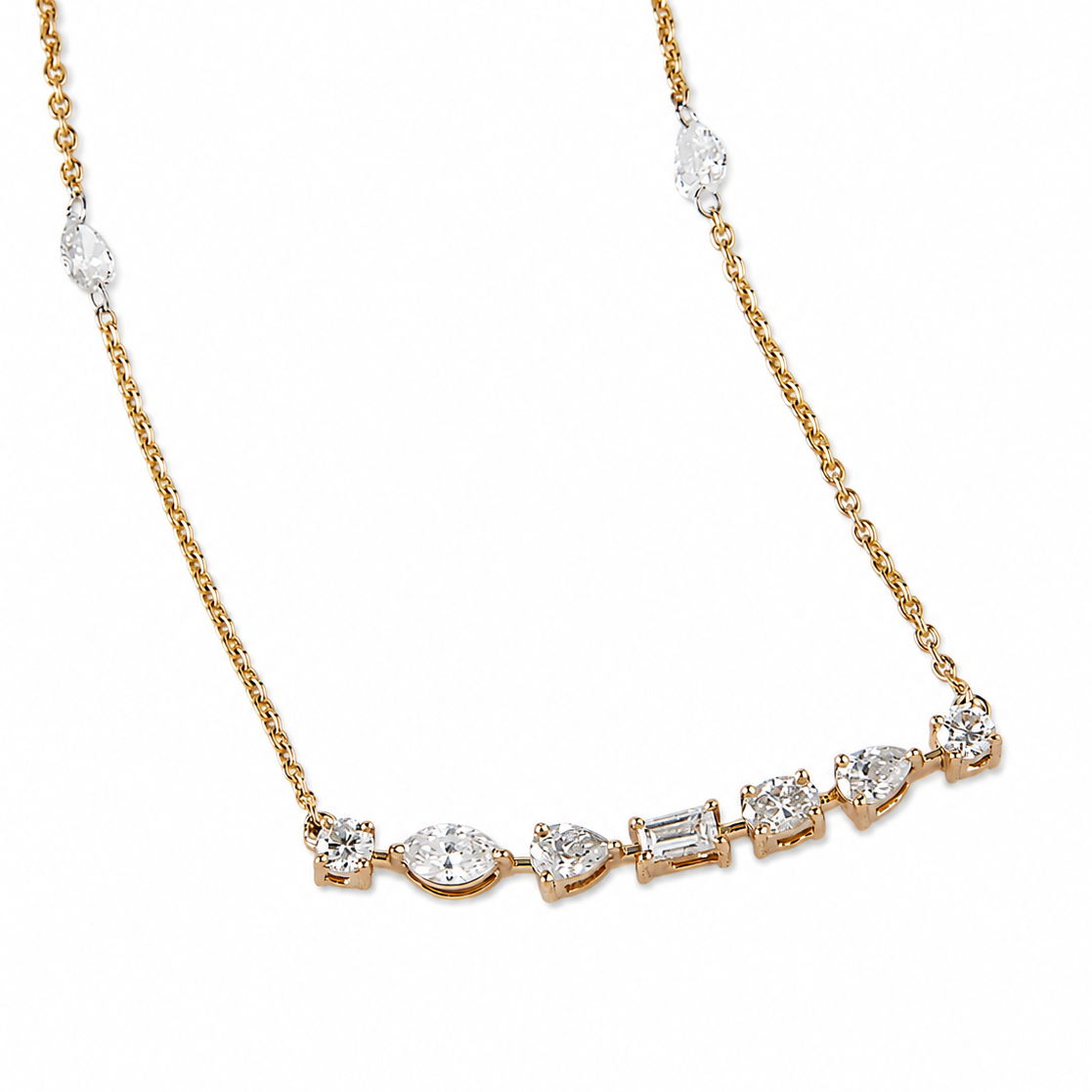 Multi-Shape Fancy Diamond Bar Necklace