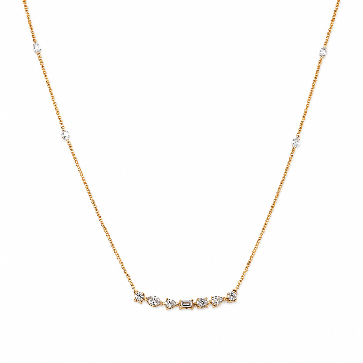 Multi-Shape Fancy Diamond Bar Necklace