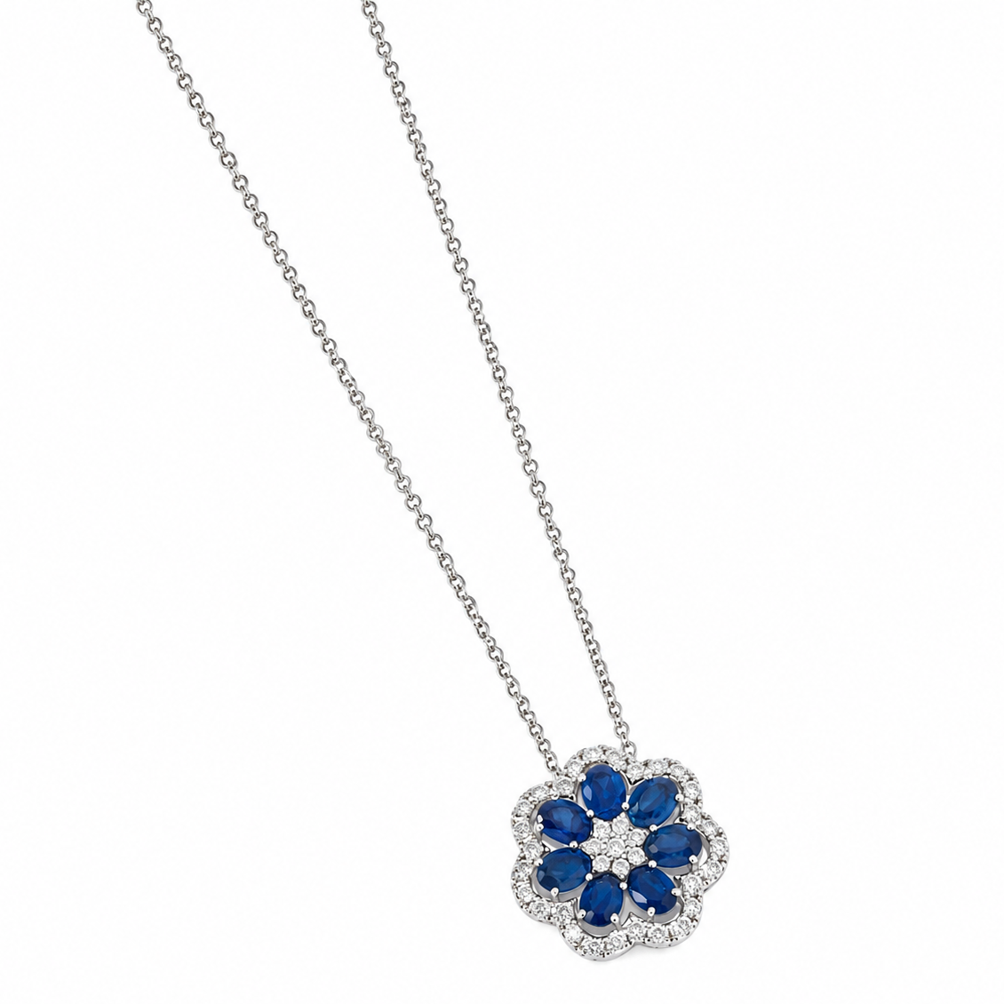 Sapphire Flower Pendant Necklace