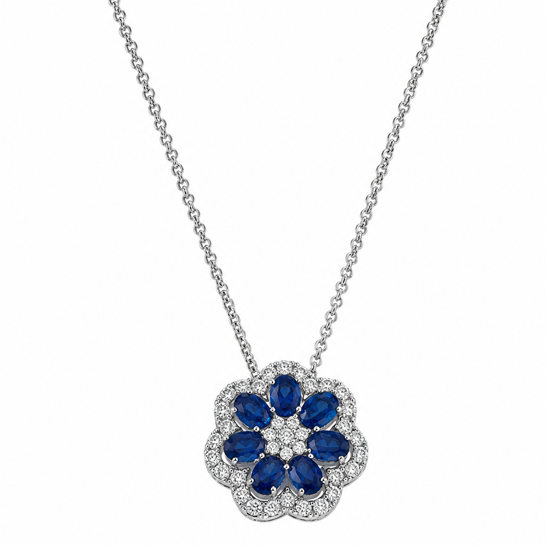 Sapphire Flower Pendant Necklace