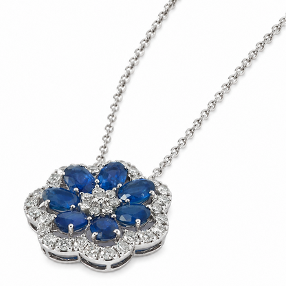 Sapphire Flower Pendant Necklace
