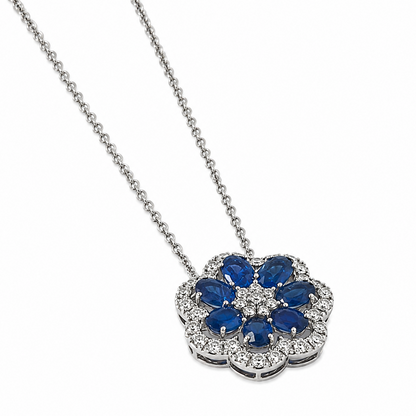 Sapphire Flower Pendant Necklace