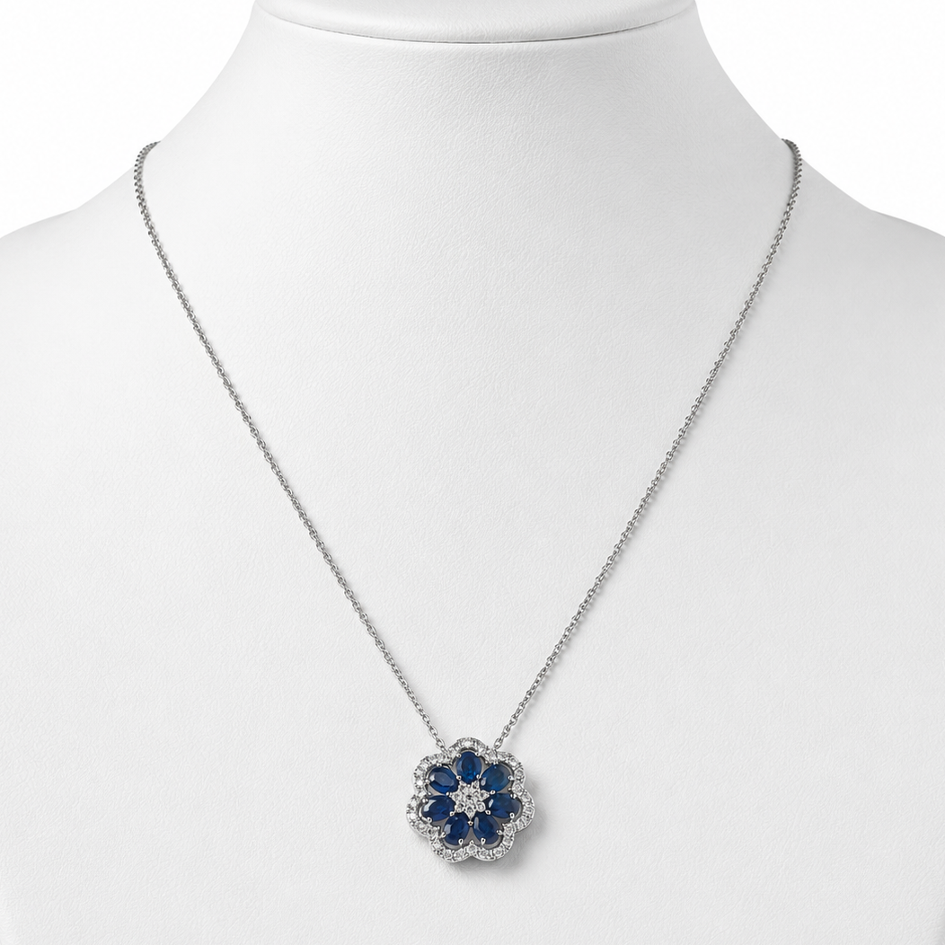 Sapphire Flower Pendant Necklace