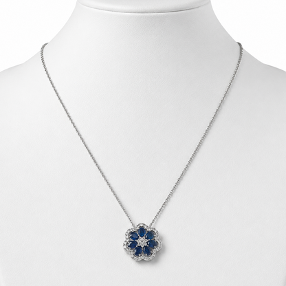 Sapphire Flower Pendant Necklace